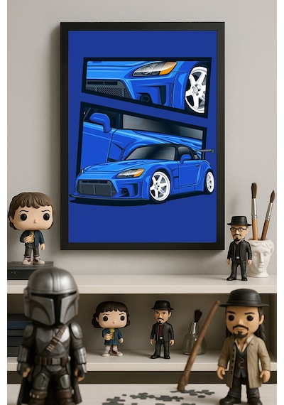 Honda S2000 Siyah Ahşap Çerçeveli Poster, Dekoratif Araba Duvar Tablosu