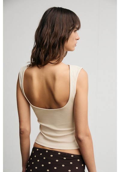 Grimelange Clea Kadın Yumuşak Ve Esnek Kumaşlı Sırt Dekolte Detaylı Slim Fit Taş Rengi Bluz