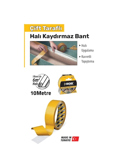 Çift Taraflı Halı Kaydırmaz Bant 48 Mm X 10 Metre 2276