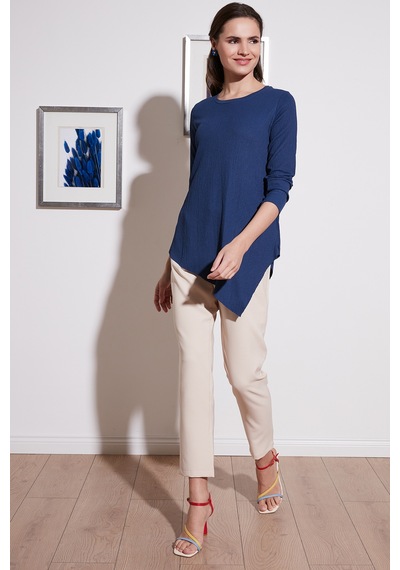 Lela Bisiklet Yaka Esnek Dokulu Asimetrik Bayan Bluz 5864971 Indigo