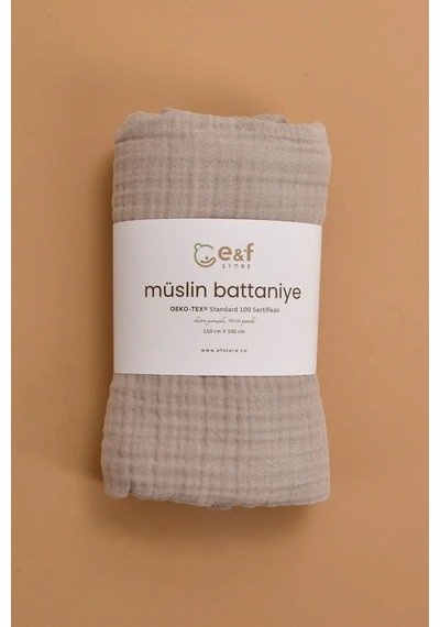 E&f Store 4 Katlı Organik Müslin Bebek Battaniyesi - Kapiçino Kahverengi