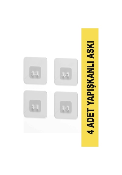Zabata 7x7 Cm Süper Güçlü Yapışkanlı Banyo Askısı Yedek 4 Adet Sticker Raf Tutucu Askı Siyah