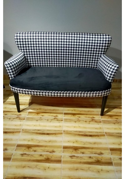 Azra Mobilya Siyah Desenli Kareli Çay Seti Koltuk Takımı Salon Balkon Kafe Ofis Kollu Oturma Grubu Siyah