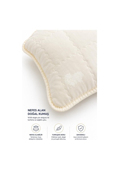 %100 Woolmark Doğal Yün Bebek Uyku Yastığı Tela Çantalı 35x45 CM