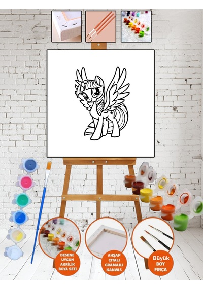 Sayılarla Kanvas Kanatlı Unicorn Boyama 25x35 Tuval Fırça Etkinlik Ve Hobi Çocuk Seti