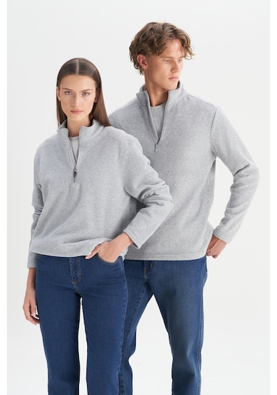 AC&Co / Altınyıldız Classics Anti-Pilling Tüylenme Yapmayan Bato Yaka Erkek Polar Sweatshirt - Gri Melanj