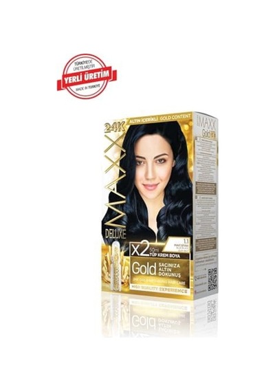 Serisi 24k Altın Parçacıklı Serum İle 1 Kutu 2 X 50 Ml Ve Geliştiriciler Saç Boyası Mavi Siyah 1.1