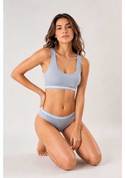 Loule Kadın Mavi Fitilli Pedli Bralet Külot Takımı 2 Parça