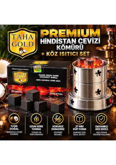 Taha Gold 27 Mm Kömür 54 Adet Ve Elektrikli Köz Isıtıcı Seti