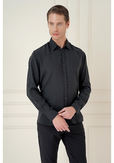 Efor Slim Fit %100 Modal Uzun Kol Klasik Siyah Gömlek Gk 743 Siyah