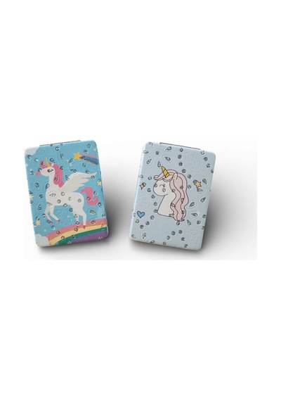Kadın İkili Cep Aynası Gökkuşağı Ve Unicorn Tasarımlı Çok Renkli