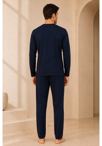 Loule Erkek Lacivert Penye Yazlık Kışlık Pijama Takımı 4 Parça