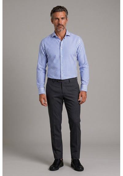 Bisse Mavi Regular Fit Cepsiz Uzun İtalyan Yaka Gömlek Gmczg261073 D35