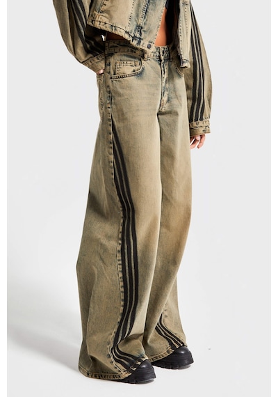 it's basic Kadın T.kot Rengi 4w440 Yandan Şeritli Palazzo Fit Tasarım Denim Kırmızı