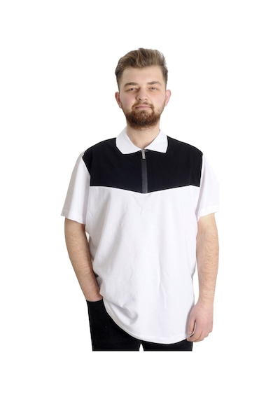 Mode Xl Büyük Beden Erkek T-Shirt Polo Fragmented 23325 Beyaz 001