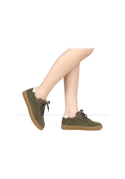Kadın Yeşil Kalın Tabanlı Süet Deri Sneaker