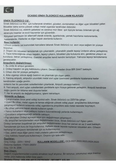 Mor Işıklı Tavana Askılı Uv 20w Sinek Öldürücü Elektronik Cız Cihazı Sivrisinek+tüm Uçan Haşere