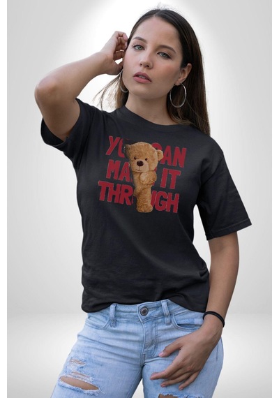 Bunu Alabilirsin Çantadan Çıkan Ayı Unisex Unisex Siyah Organik Baskılı T-shirt Penye Yüksek Kalite Siyah