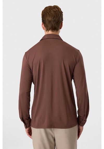 Backandbond Regular Fit Küba Yaka Açık Kahve Örme Gömlek Açık Kahverengi