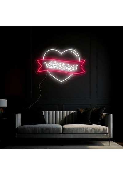 Valentine's Yazılı Ve Şekilli Neon Tabela Pembe