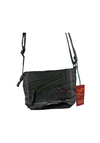 Old Cotton Cargo Vintage Küçük Salaş Unisex Günlük Çapraz Postacı Çantası S Boy 26x20cm Siyah Yeşil