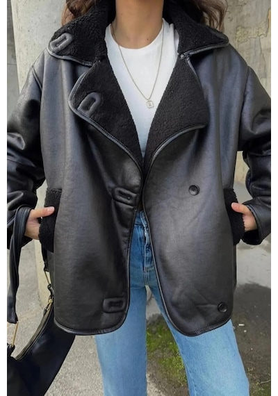 Candybia Kadın Siyah Oversize Ceket Siyah Siyah
