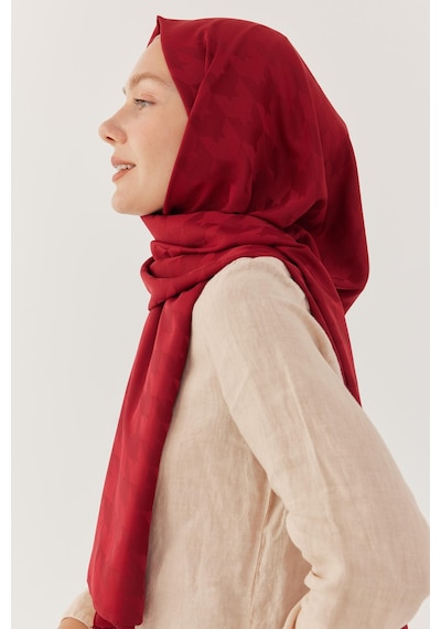 Mirsoy Scarf Kazayağı Desen İpeksi Jakar Şal - Bordo Bordo