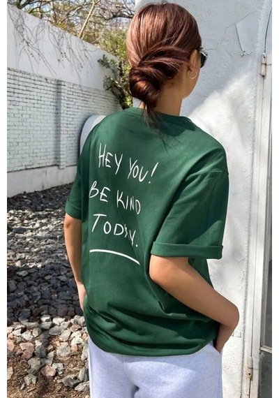 Unisex Hey You Baskılı Tasarım Tshirt Yeşil