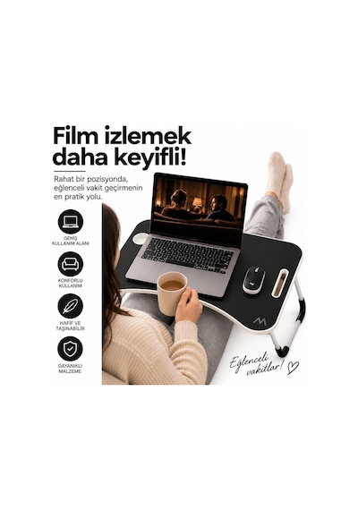 Muıtomas Katlanabilir Bardaklıklı Laptop Masası Siyah