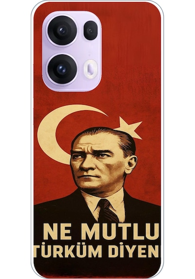 Oppo Reno 13 Pro Uyumlu Ne Mutlu Türkiye Bayrak Atatürk Baskılı Silikon Kılıf Renkli