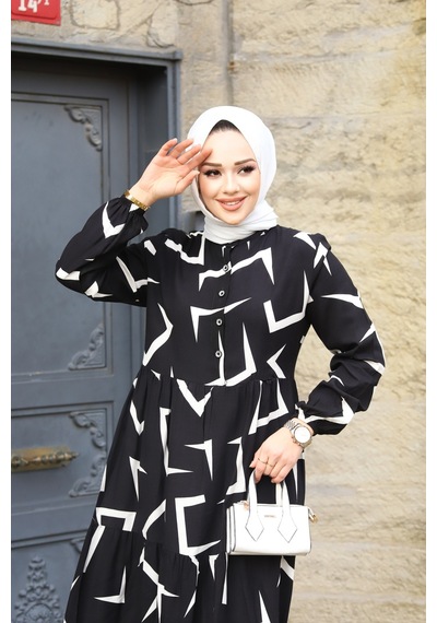 Hira Life Fashion Kadın Tesettür Mevsimlik Beli Kuşaklı Dokuma Viskon Elbise Siyah-beyaz Siyah-beyaz Hira Life Fashion Kadın Tesettür Mevsimlik Beli Kuşaklı Dokuma Viskon Elbise Siyah-beyaz Siyah-beyaz