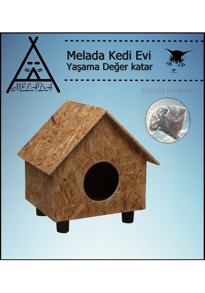 Melada Kedi Evi Dış Ortam Uygun Ahşap Kedi Evi Osb 44 x 36 x 32 CM