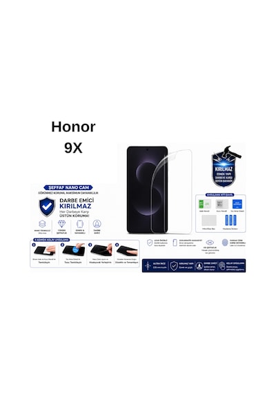 Honor 9x Uyumlu Şeffaf Nano Kırılmaz Darbe Emici Ekran Koruma