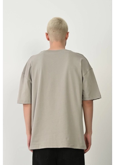 Erkek Baskılı T-shirt Kısa Kol Bisiklet Yaka Rahat Kalıp Tişört - Boyalı Gri Gri