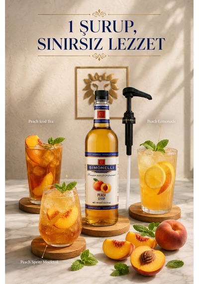 Simonelli Şeftali Kahve Şurubu 700 ML İçecek ve Kokteyl Şurubu + Pompa