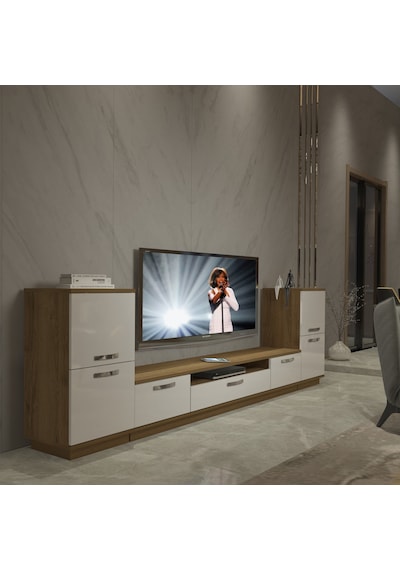 Decoraktiv Trio On2 Mdf Tv Ünitesi Tv Sehpası - Pera Beyaz Meşe - Beyaz