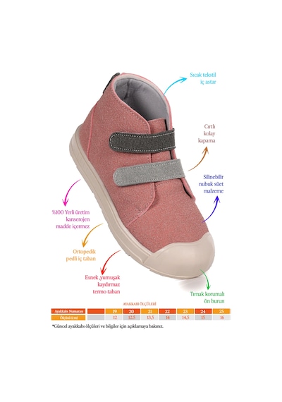 Kiko Kids Mufasa İlk Adım Cırtlı Kız Bebek Günlük Bot Ayakkabı Pudra - Gri Pudra - Gri Gri - Pudra