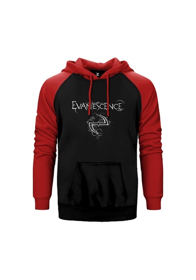 Evanescence Logo Ve Yazı Kırmızı Renk Reglan Kol Kapşonlu Sweatshirt Kırmızı