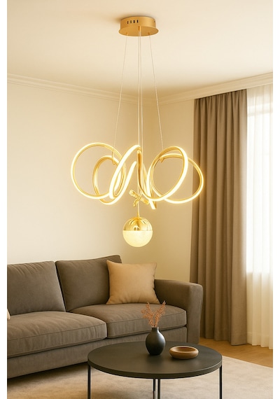 Lzy Avize Store Modern Gold Cam Avize Yatak Odası - Hol - Salon Sarı Sarı