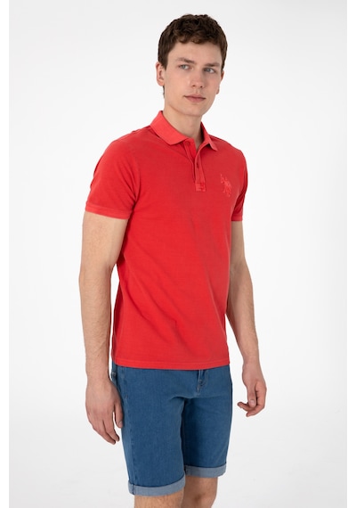 U.S. Polo Assn. Erkek Slim Fit Polo Yaka Kırmızı Yıkamalı Basic Tişört 50305995-VR030