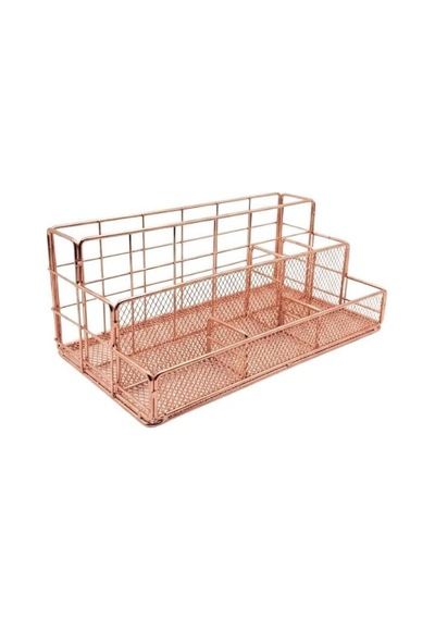 Rose Gold Metal Mesh Masaüstü Organizer Çok Bölmeli 27x14x11 Cm Genel