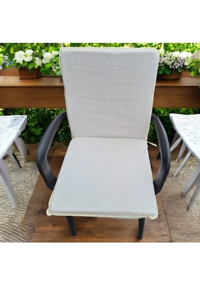 Sandalye Minderi Büyük Arkalıklı Yıkanabilir Fermuarlı Lastikli 4'lü Krem Bej 4 Cm Sünger Bej