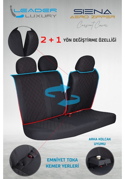 Jaguar E-pace Uyumlu Lüx Yarı Deri Oto Koltuk Kılıfı Ön Arka Takım Yeni Siena Siyah Kırmızı