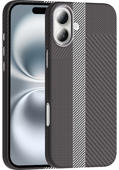 Apple Uyumlu iPhone 16 Plus Kılıf M-safe Şarj Özellikli Karbon Fiber Görünümlü Zore Gros Kapak Gri-Siyah