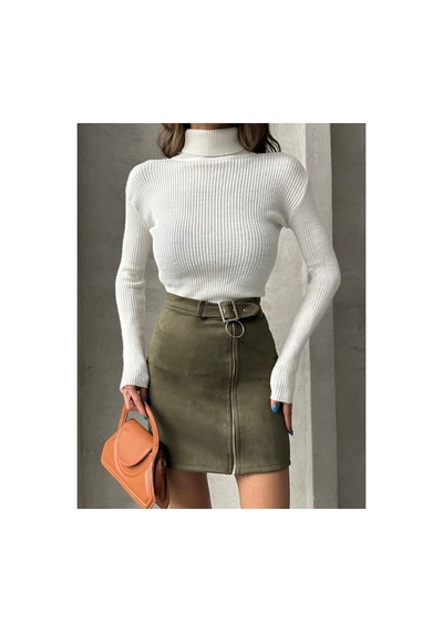 Verymoda Süet Fermuarlı Etek F0121 Haki