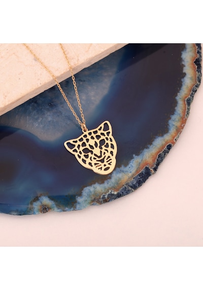 925 Ayar Altın Mikron Kaplama Leopar Tasarım Kolye - Cn00376 Altın