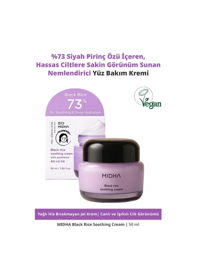 Midha Black Rice Soothing Hassas Ciltler için Nemlendirici Yüz Bakım Kremi 50 ML