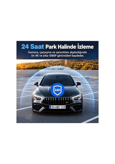 4k Ultra Hd Wifi Araç Kamerası Ön 4k Arka 1080p 7/24 Park Modu G-sensör Park Kiti Hediye