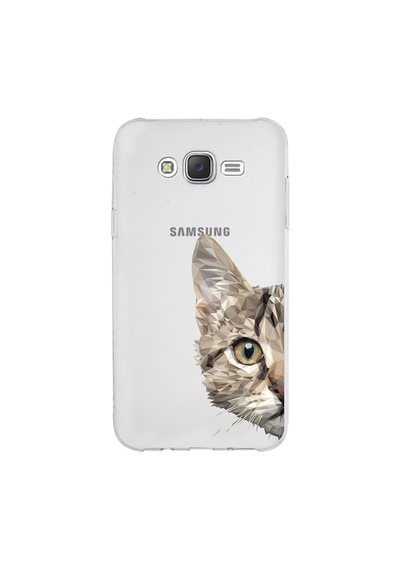 Samsung Galaxy Uyumlu J7 Core Kapak Catface Tasarımlı Şeffaf Silikon Kılıf Şeffaf