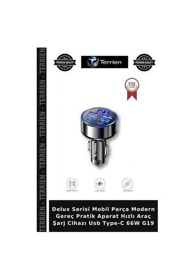 Delux Serisi Mobil Parça Modern Gereç Pratik Aparat Hızlı Araç Şarj Cihazı Usb Type-c 66w G19